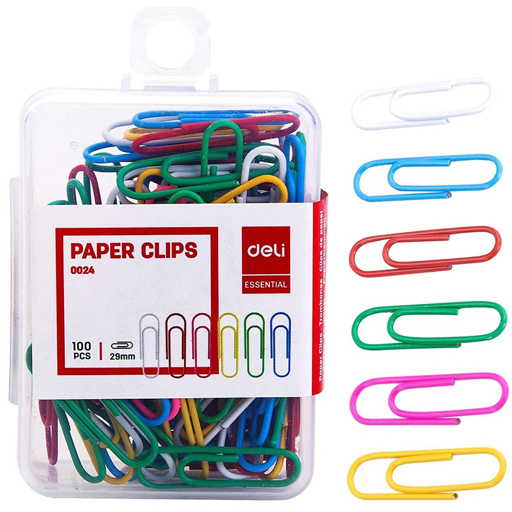 Hộp 100 gim cài văn phòng nhiều màu deli 0024