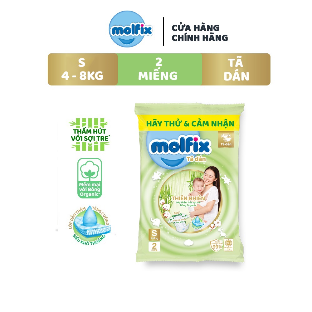 Mẫu thử Tã bỉm dán Molfix Thiên nhiên S - Gói 2 miếng