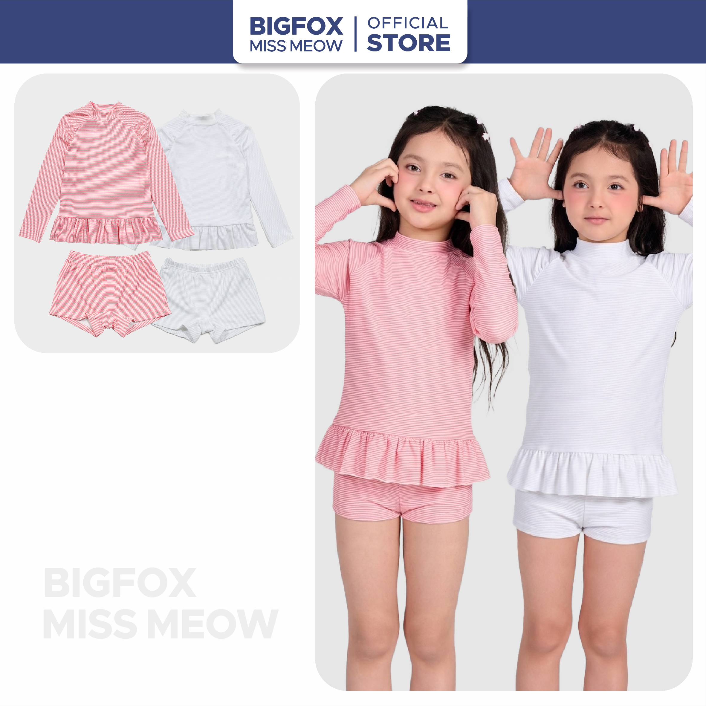 [Bộ đồ bơi trẻ em 02] Bộ đồ bơi cho bé gái Bigfox Miss Meow áo rời, quần rời phong cách Hàn Quốc size đại trẻ em 11-35kg