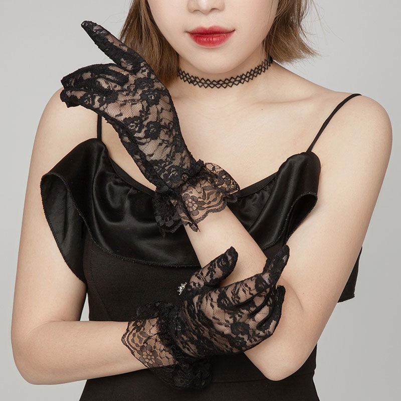 Gt05 | găng tay ren nữ ngắn lưới hoa cổ điển quyến rũ găng tay cosplay lolita phụ kiện la perbra - gt05