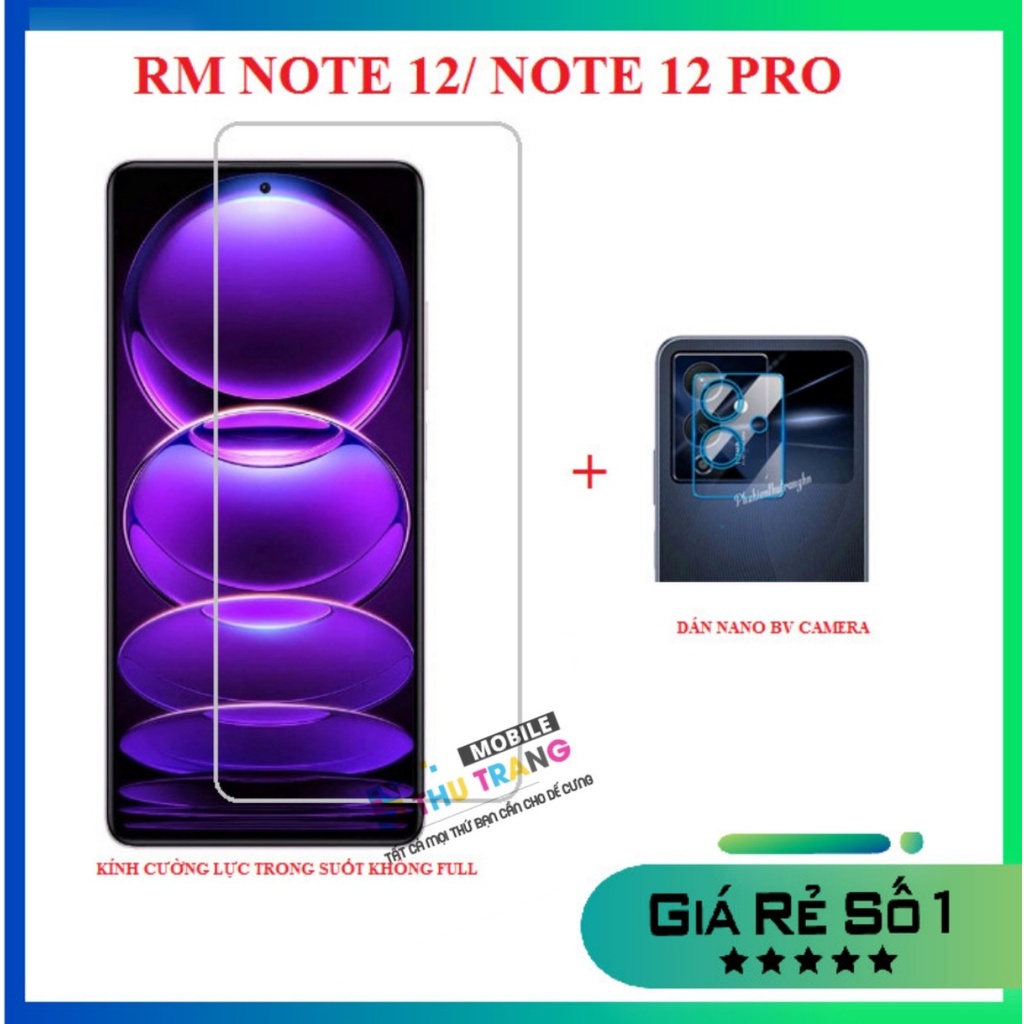 Combo xiaomi redmi note 12 4g - 5g / note 12 pro / note 12 pro plus / redmi note 11 note 11s note 11t 5g note 11 pro note 11e pro poco m4 pro 5g kính cường lực trong suốt không full màn + dán bảo vệ camera