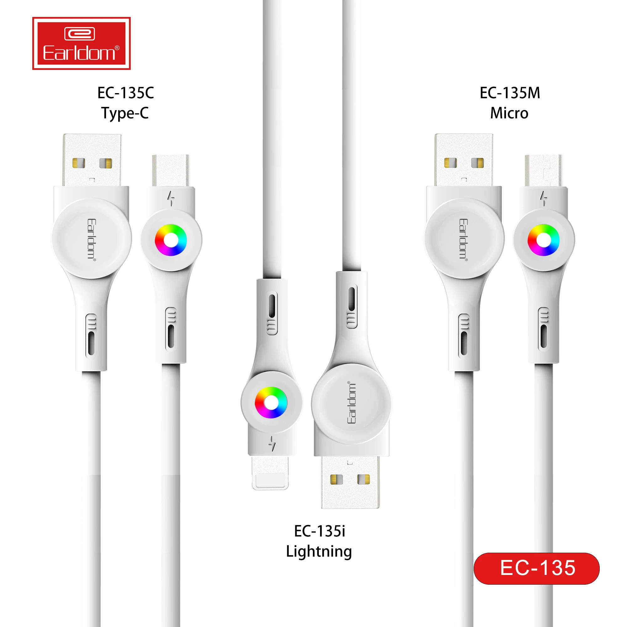 dây cáp sạc nhanh điện thoại iphone samsung type c Earldom EC 135 hỗ trợ sạc nhanh có đèn led dây ch