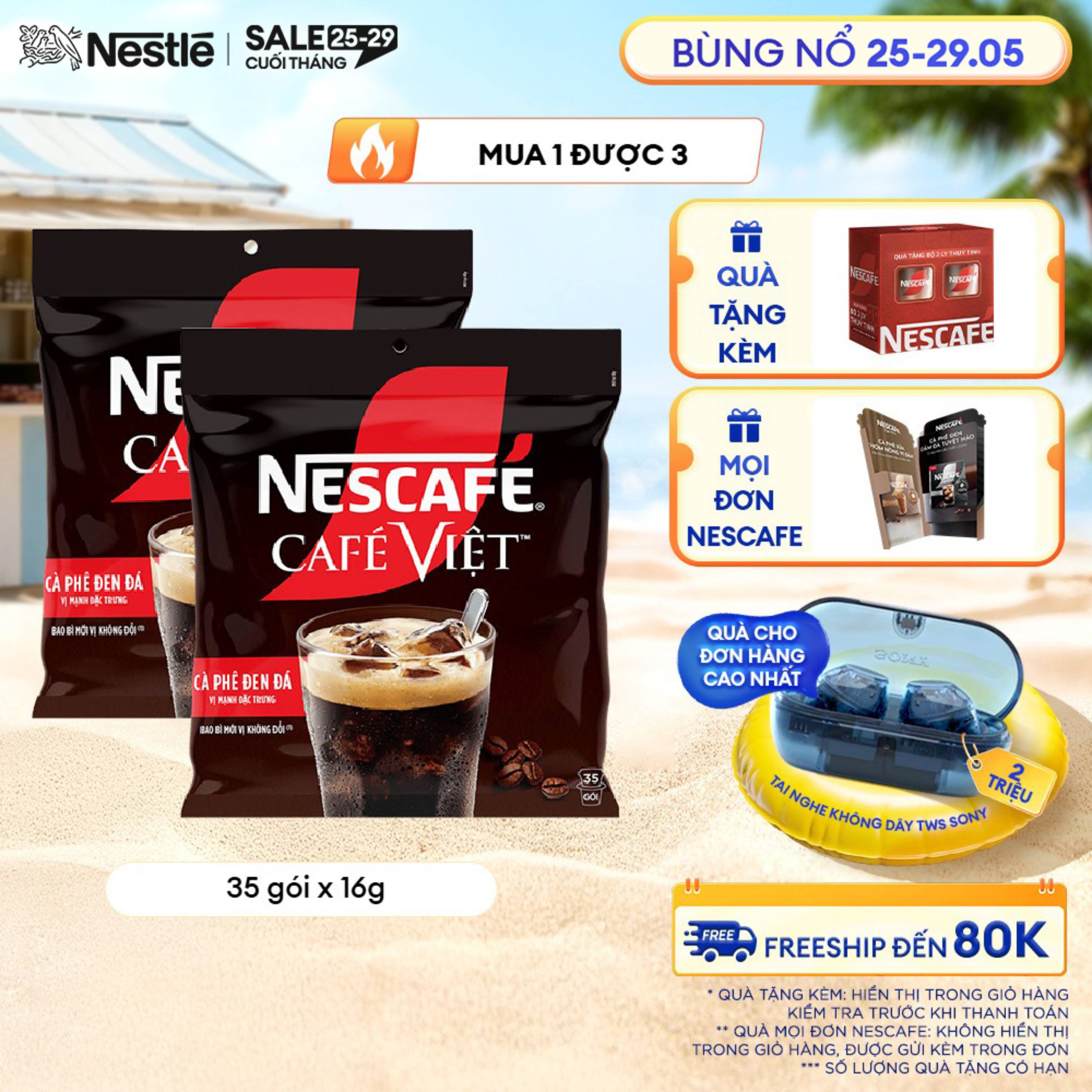 [ƯU ĐÃI THÁNG 5][Giao hàng toàn quốc] Combo 2 Cà phê đen hòa tan NESCAFÉ CAFÉ VIệT (Túi 35 gói x 16g)