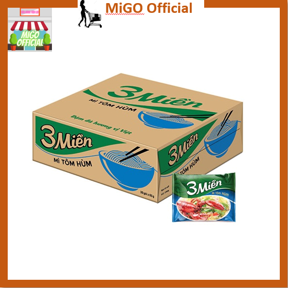 Mì 3 Miền tôm hùm gói 65g MiGO Mì Ba Miền siêu ngon, sợi mì dẻo dai, hương vị đậm đà