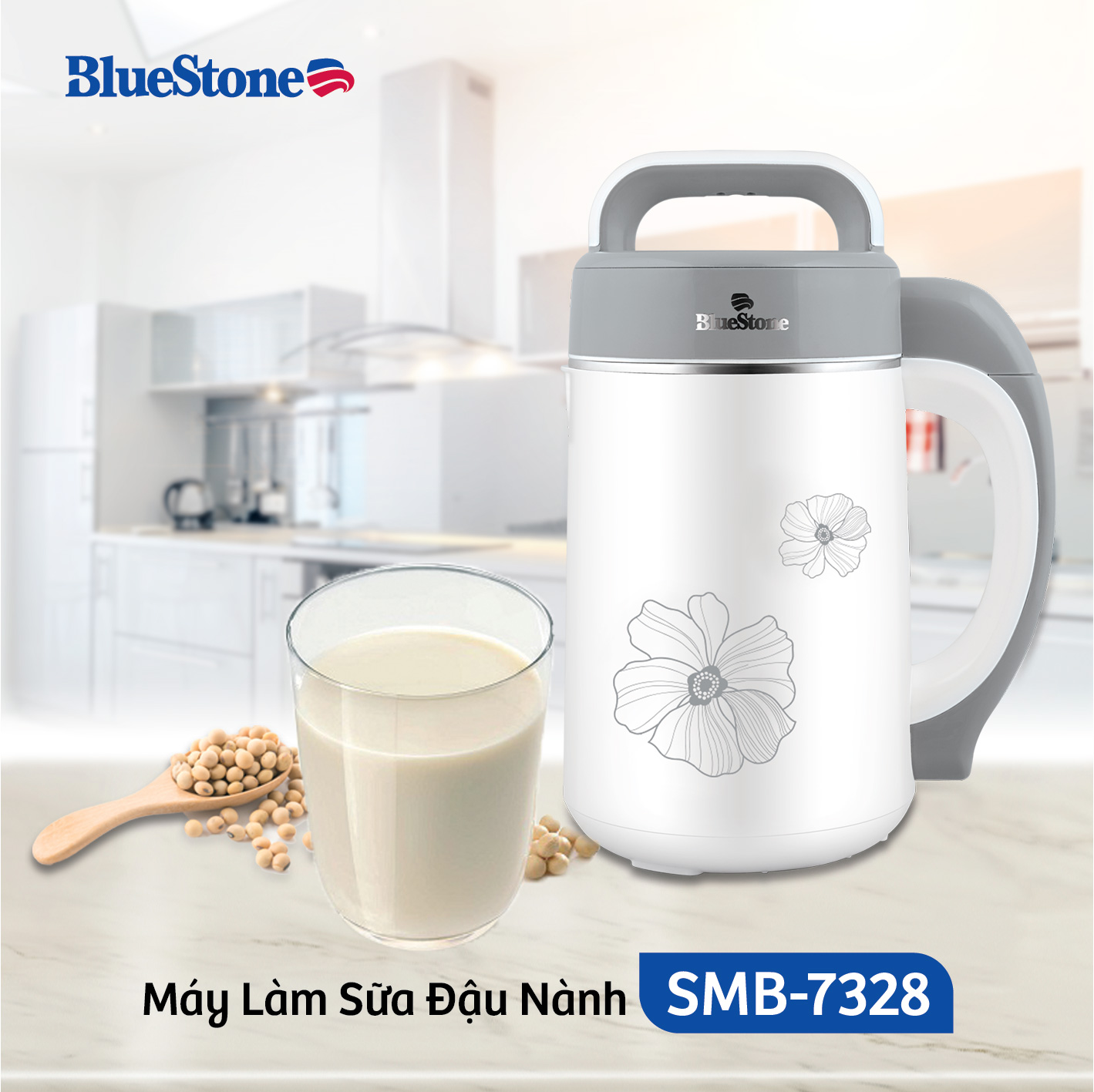 Máy Làm Sữa Đậu Nành BLUESTONE SMB-7328 - 1.2L (Trắng Xám) - Hàng chính hãng