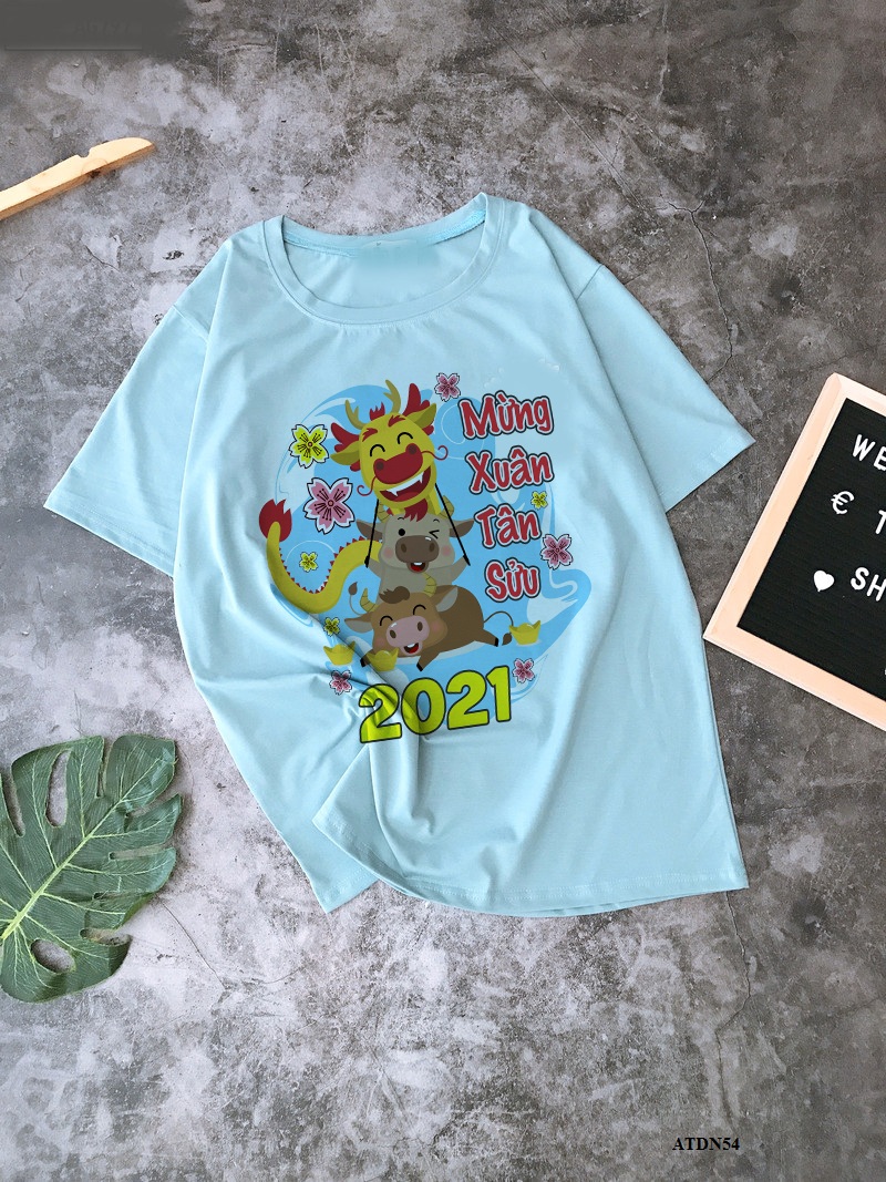 Áo thun cotton mềm mịn in họa tiết mừng xuân tân sửu rực rỡ - ATDN54