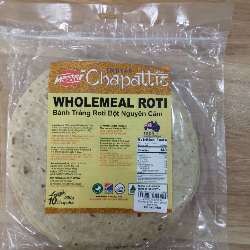 Ohh- Master craft Indian Chapattis Wholemeal roti 500g Bánh tráng bột roti nguyên cám - Idian food