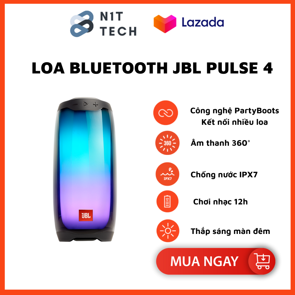 [New Nhập Khẩu - BH 1 Năm] Loa Blutooth JBL Pulse 4 - Công Suất Cực Lớn 20W - Âm Thanh Phát Sáng 360° - Âm Bass Mạnh - Chơi Nhạc 12H - Chống Nước IPX7 - Công nghệ Party Boots 100 Loa - Tương Thích Điện Thoại, Máy Tính - Lỗi 1 Đổi 1