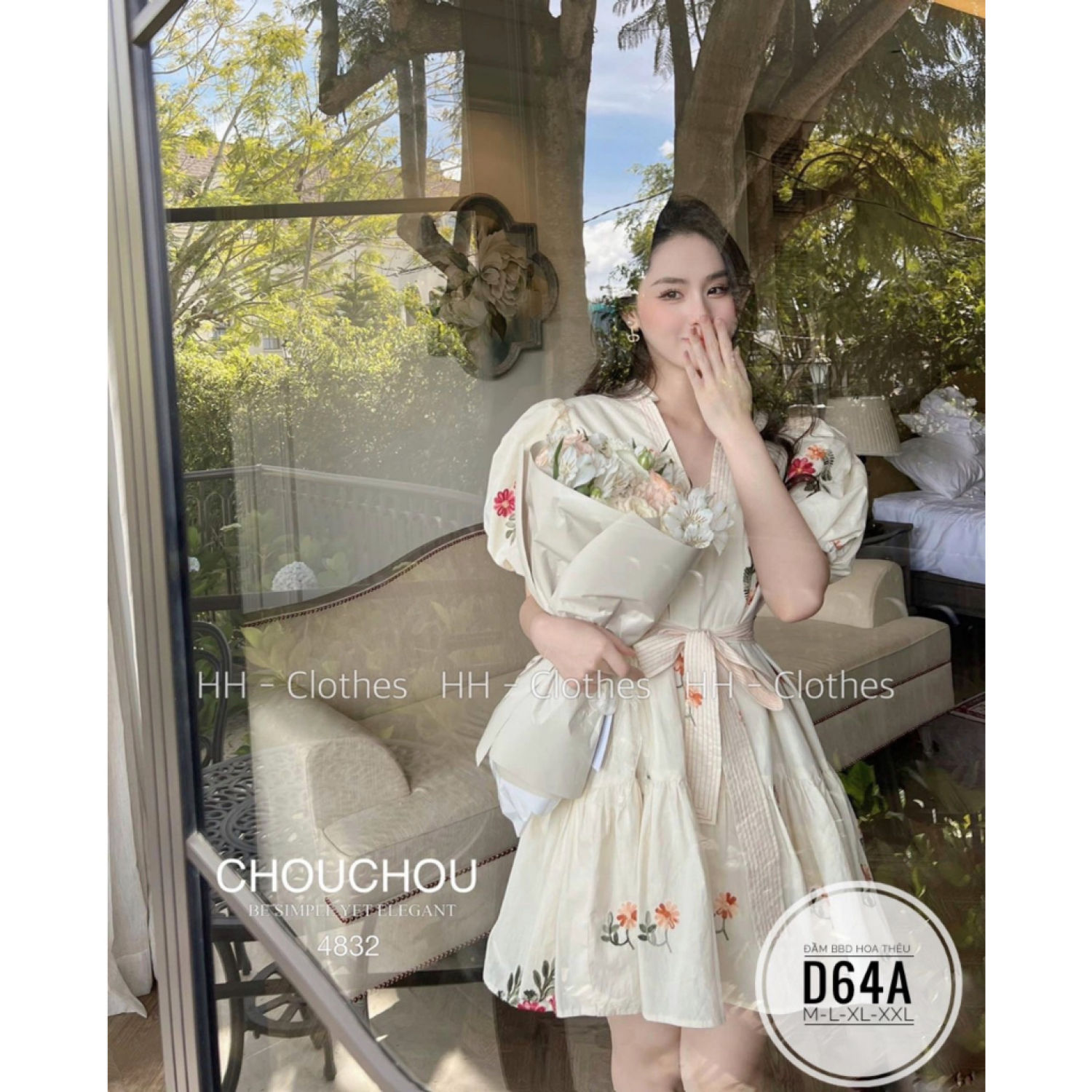 Bigsize đầm xoè hoa cổ v