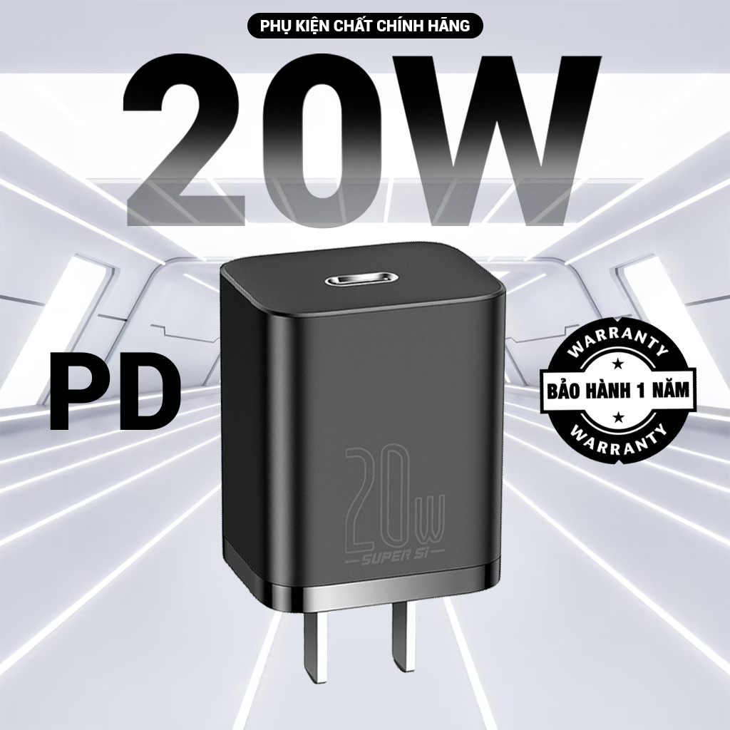 Củ sạc nhanh baseus super si mini usb c qc3.0 pd 20w chính hãng bảo hành 1 năm.
