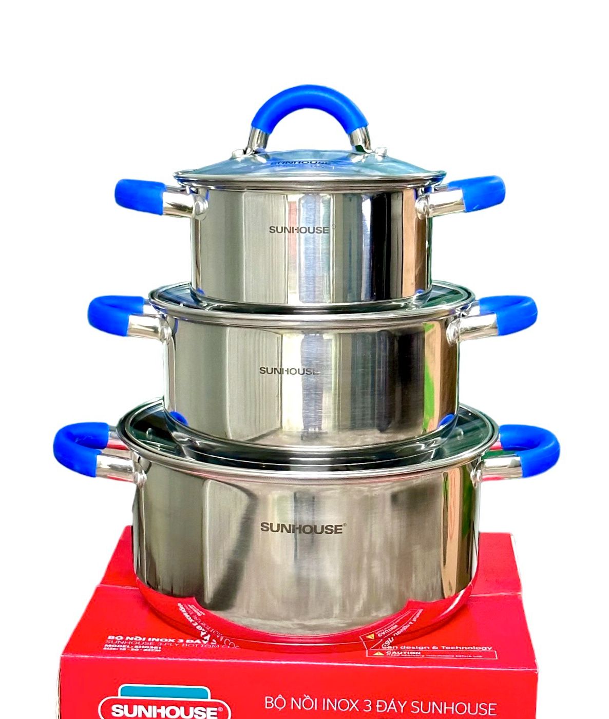 [HCM]BỘ NỒI INOX 3 ĐÁY sunhouse  DÙNG ĐƯỢC BẾP TỪ