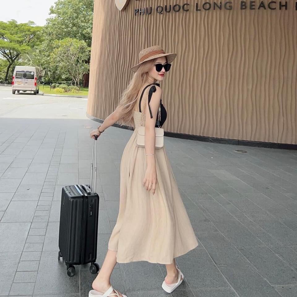 Đầm xòe dáng dài cột dây