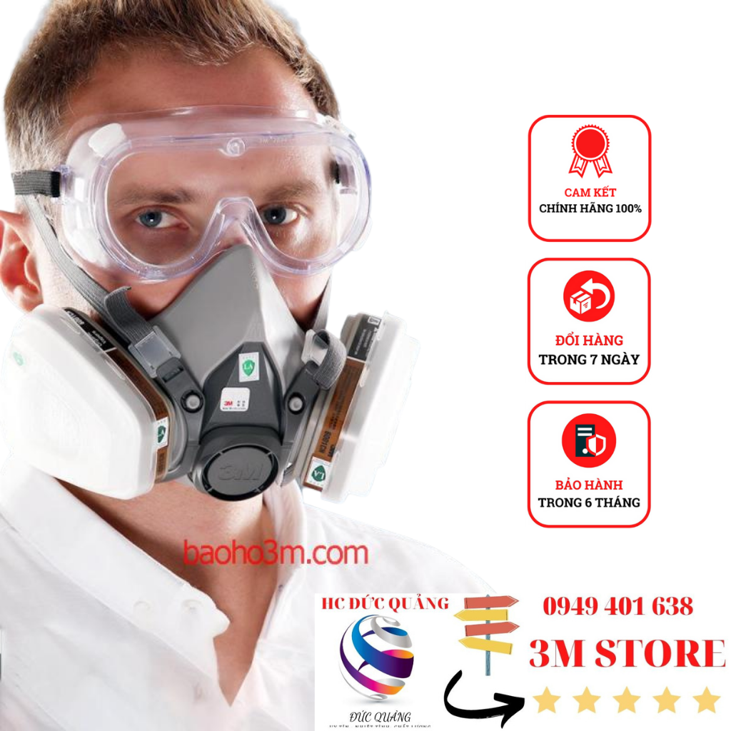 Mặt nạ phòng độc 3M6200, mặt nạ chống độc, mặt nạ phun sơn, khẩu trang phòng độc,  khói bụi