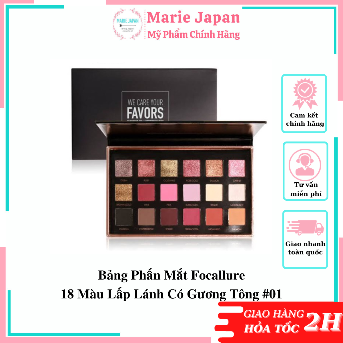 Bảng phấn mắt focallure 18 màu lấp lánh có gương tông #01