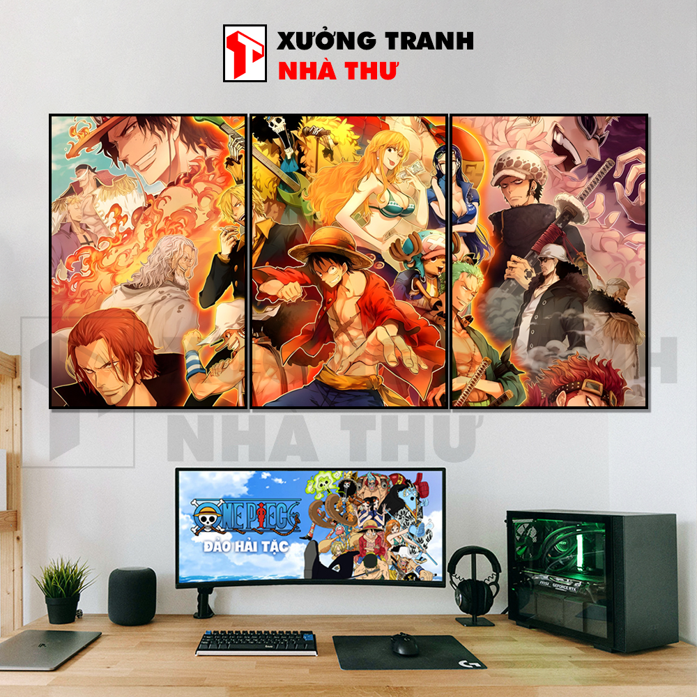 Bộ 3 tranh one piece dán tường formex - tranh treo tường zoro-luffy- kaido-law anime trang trí phòng ngủ phòng khách