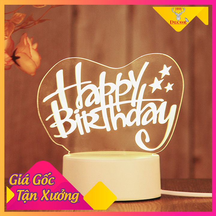 Đèn ngủ led 3d hình Happy Birth day , nhận khắc hình , chữ theo yêu cầu