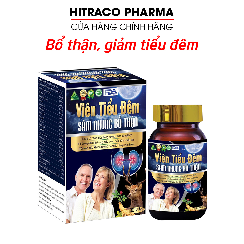 Viên uống bổ thận, giảm tiểu đêm, tiểu nhiều lần Viên Tiểu Đêm Sâm Nhung Bổ Thận - Hộp 30 viên - HITRACO PHARMA