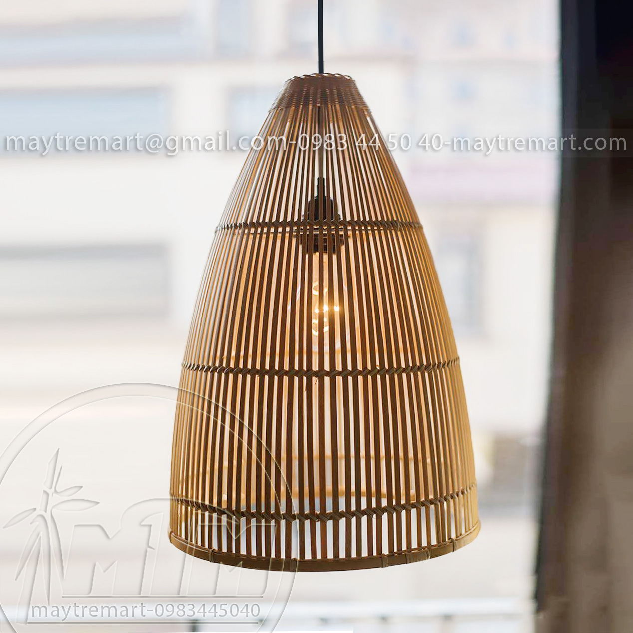 Đèn tre nơm dài mtdt05 - đèn mây tre, đèn trang trí, đèn treo thả