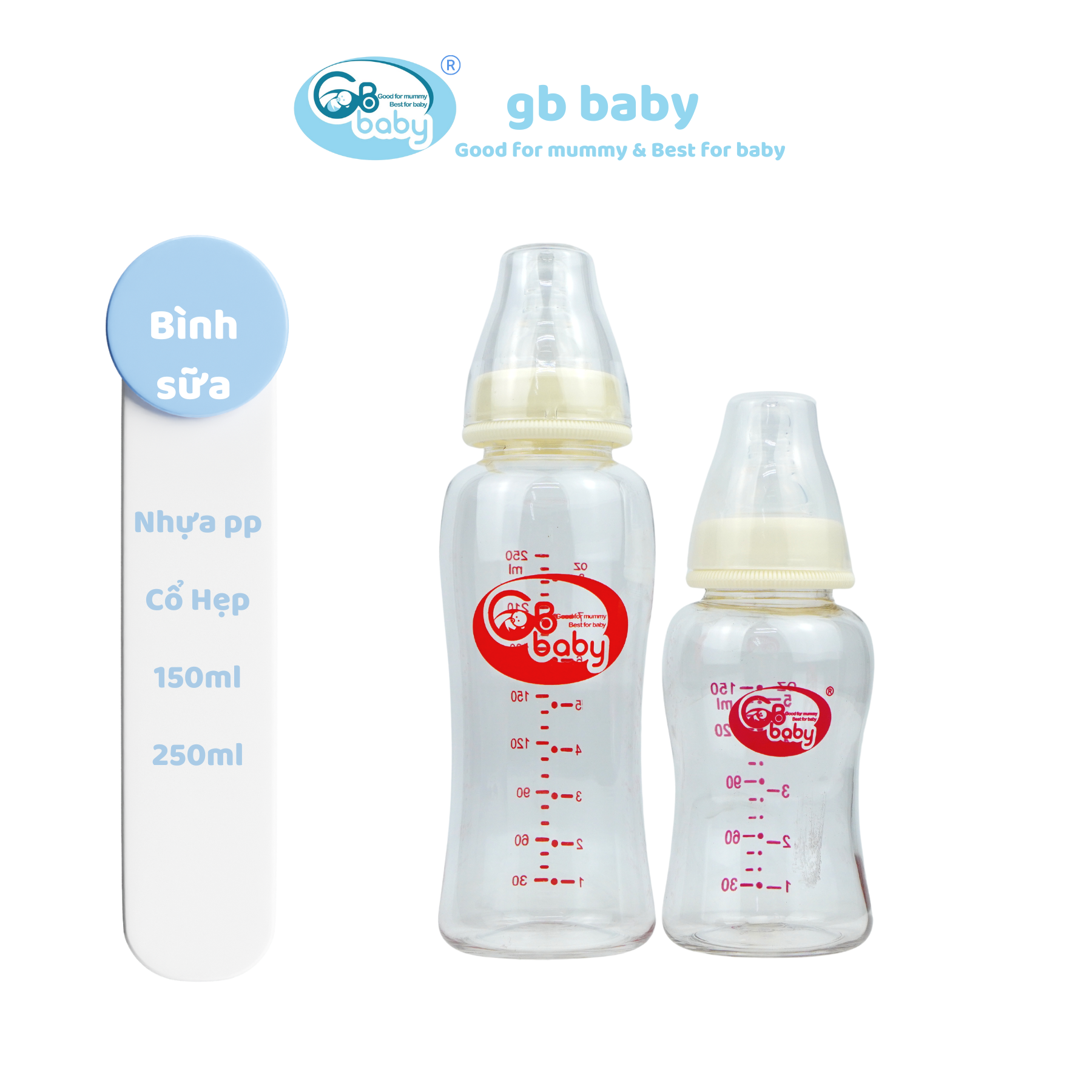 Bình sữa nhựa gb-baby cổ hẹp 150ml 250ml chính hãng