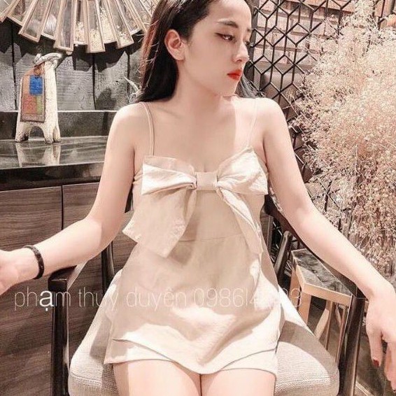 Sét bộ đũi cộc, áo dây cổ nơ xinh xắn, quần sooc bo chun, mã v18