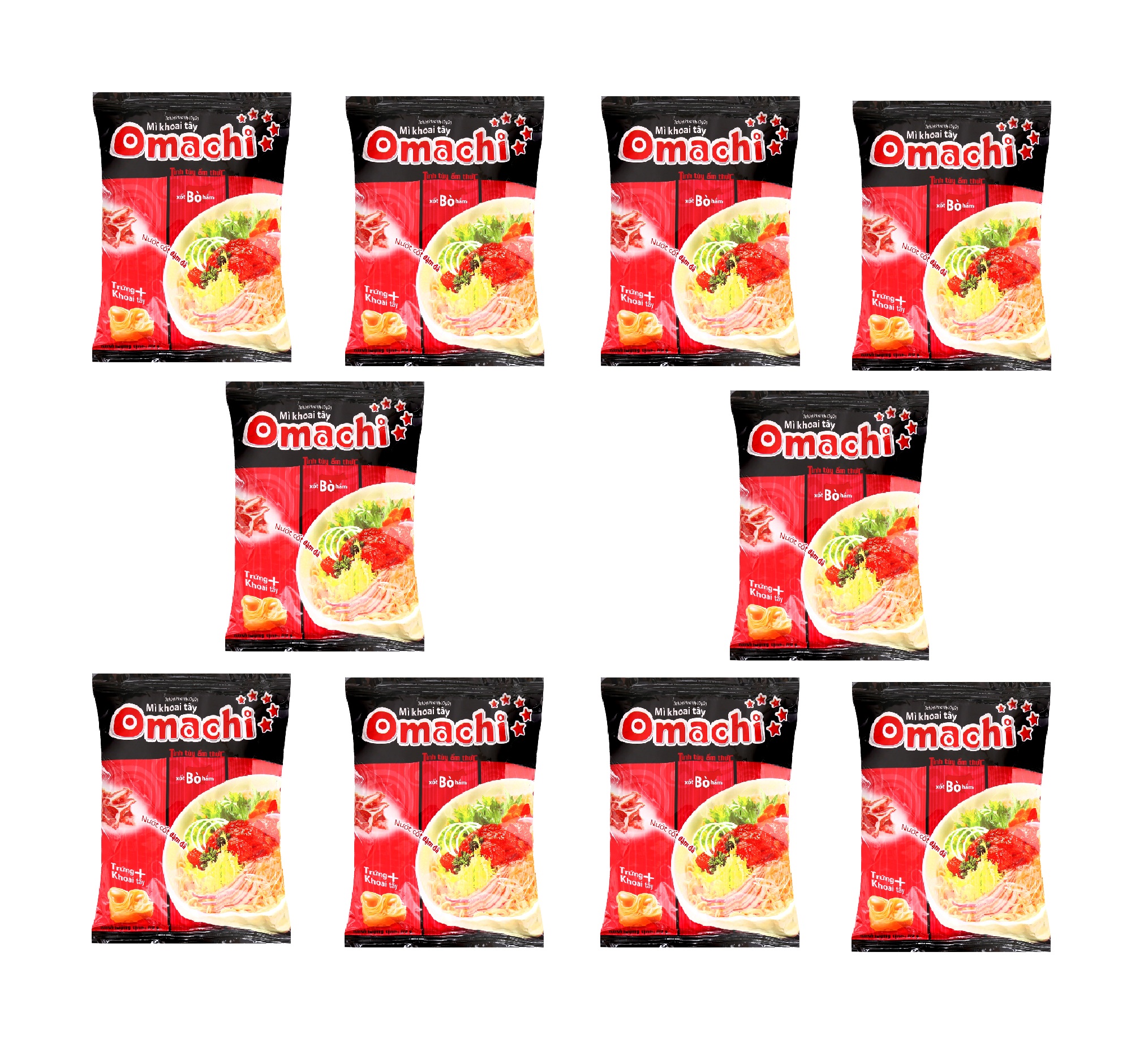 Combo 10 gói Mì Khoai Tây Omachi Sốt Bò Hầm 80g/gói (đóng gói lẻ)