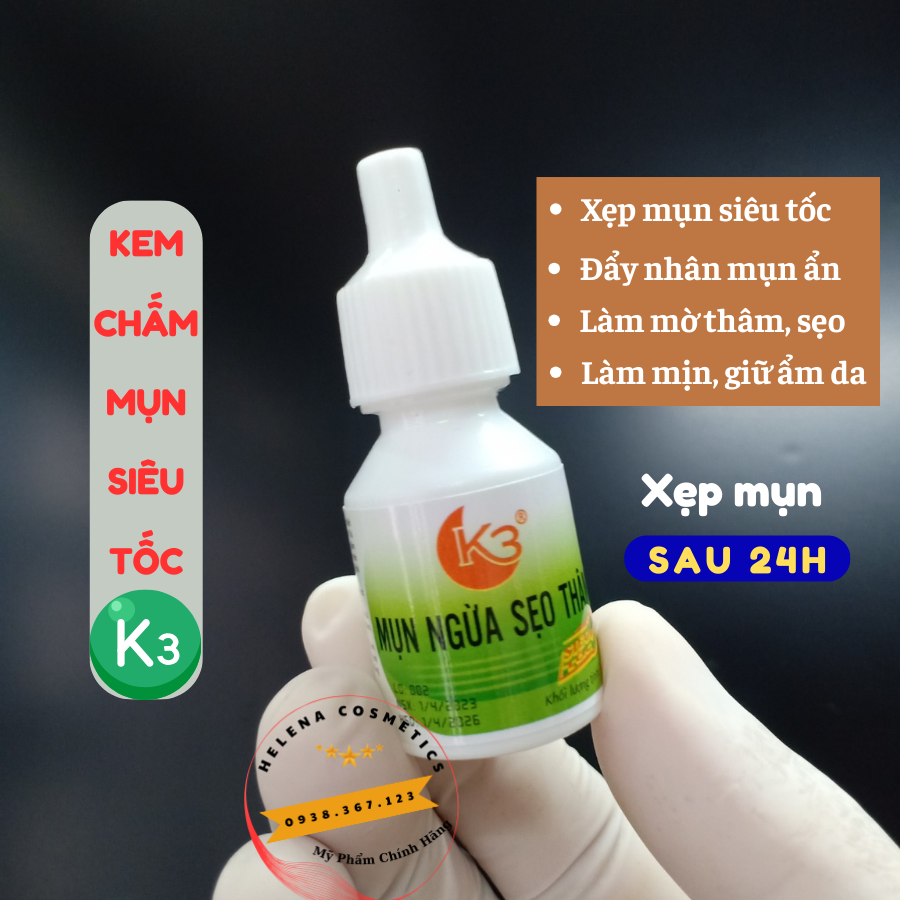 Kem chấm mụn K3 giúp giảm mụn, làm mờ sẹo, thâm hiệu quả 10g - Helena Cosmetics