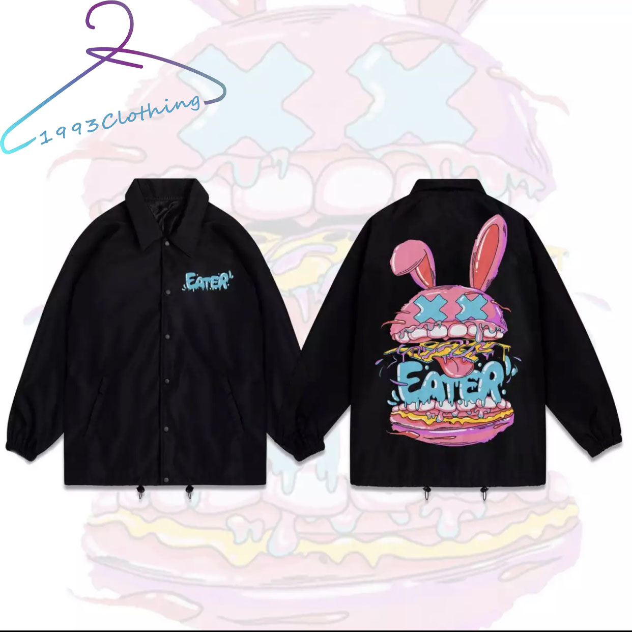 Áo khoác kaki nút bấm/ áo jacket đen in hình eater 👚freeship👚local brand,hàng vnxk 2 lớp chóng nắng,1993clothing
