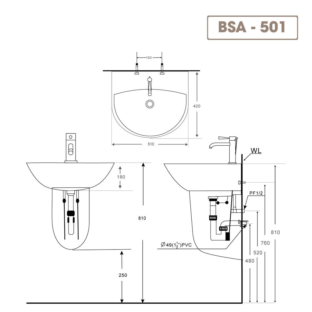 ????[ CHÍNH HÃNG ] Lavabo chân treo Basics BSA 501 - Sản phẩm dành cho mọi không gian phòng tắm???? | Lazada.vn