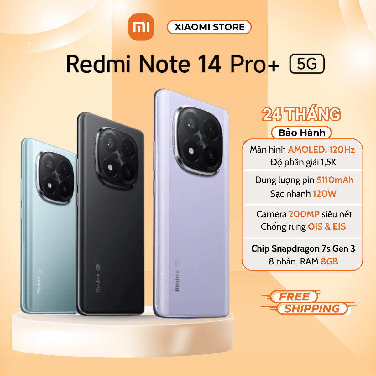 (Nguyên Seal) Điện thoại Redmi Note 14 Pro+ (Plus) 5G- 8/256GB - Quốc Tế Chính Hãng Bảo Hành 24 Thán