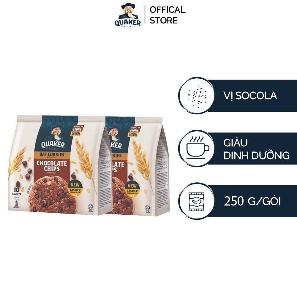 Combo 2 túi Bánh quy Yến Mạch Quaker 250G vị Socola/Hạnh Nhân Mật Ong/Nho Khô - Giàu dinh dưỡng và rất tốt cho sức khỏe