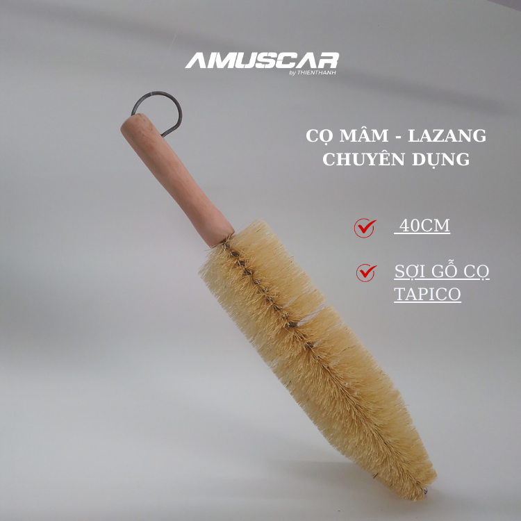 Cọ vệ sinh mâm lazang, dụng cụ rửa xe ô tô chuyên dụng sợi cọ Tapico cán gỗ dễ cầm, có móc treo