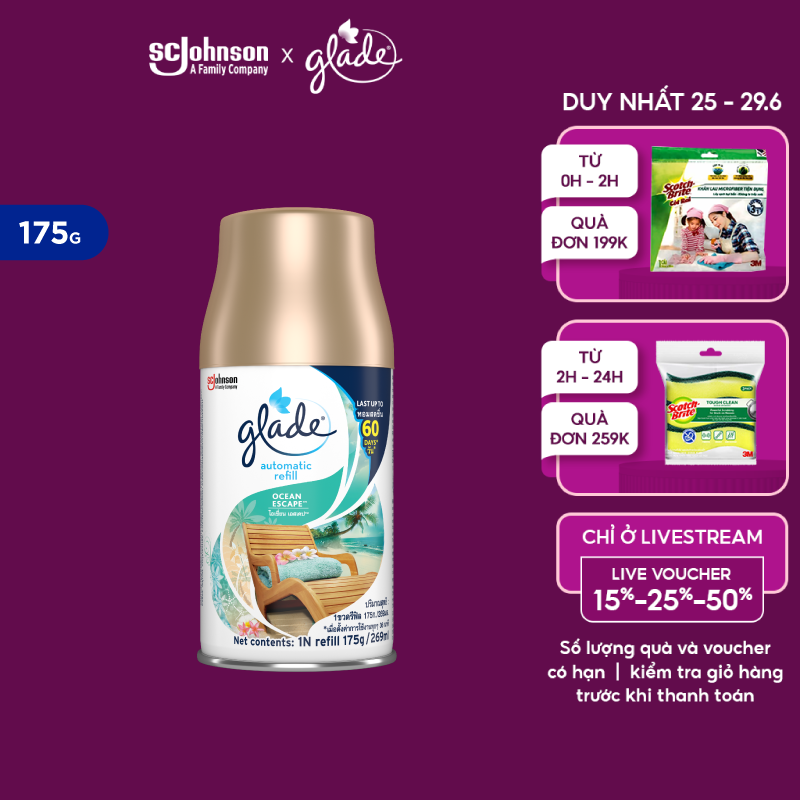 GLADE Lõi xịt thơm phòng tự động Hương Biển Phiêu Bồng 175g