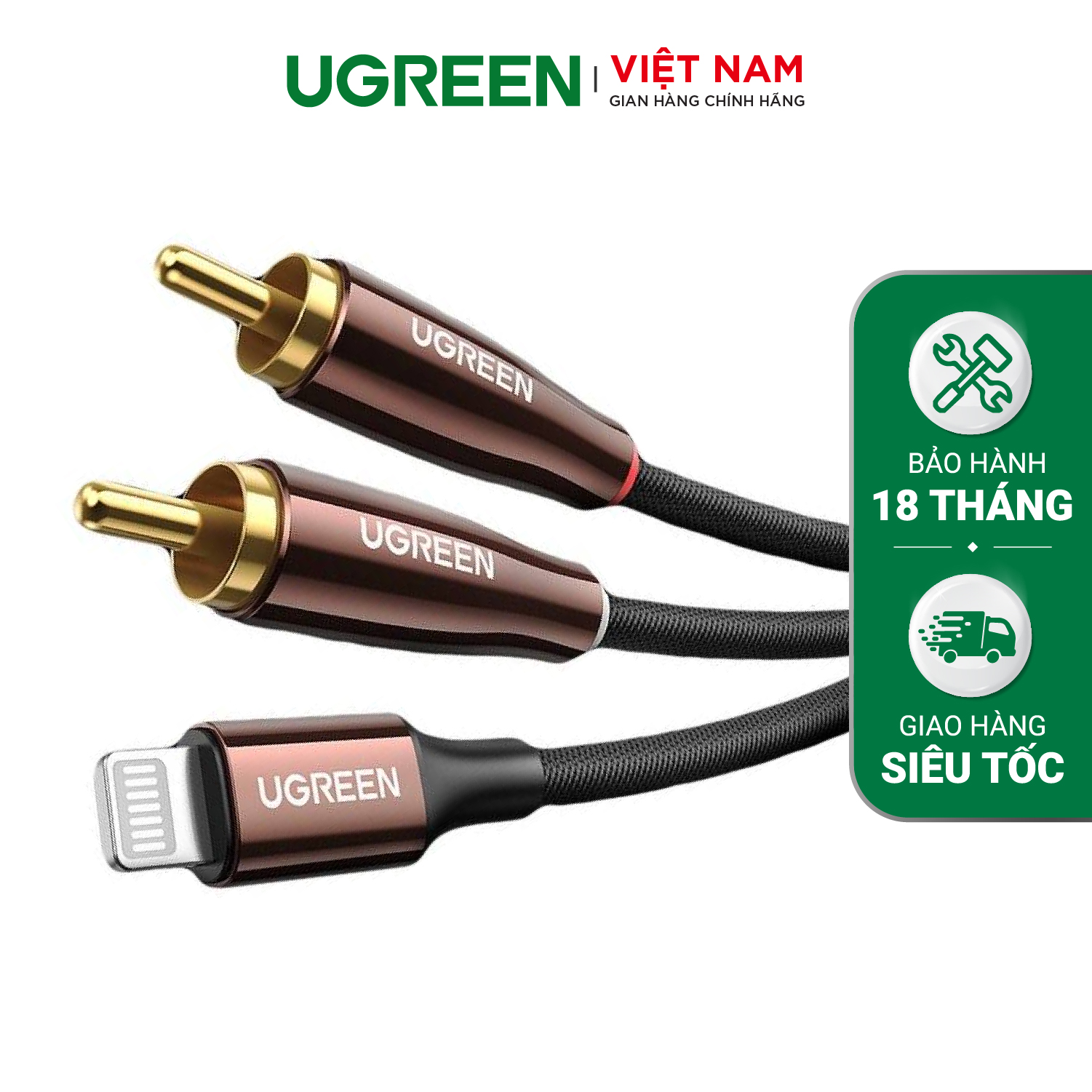 Dây cáp 2rca sang lightning dạng dù bện ugreen av166