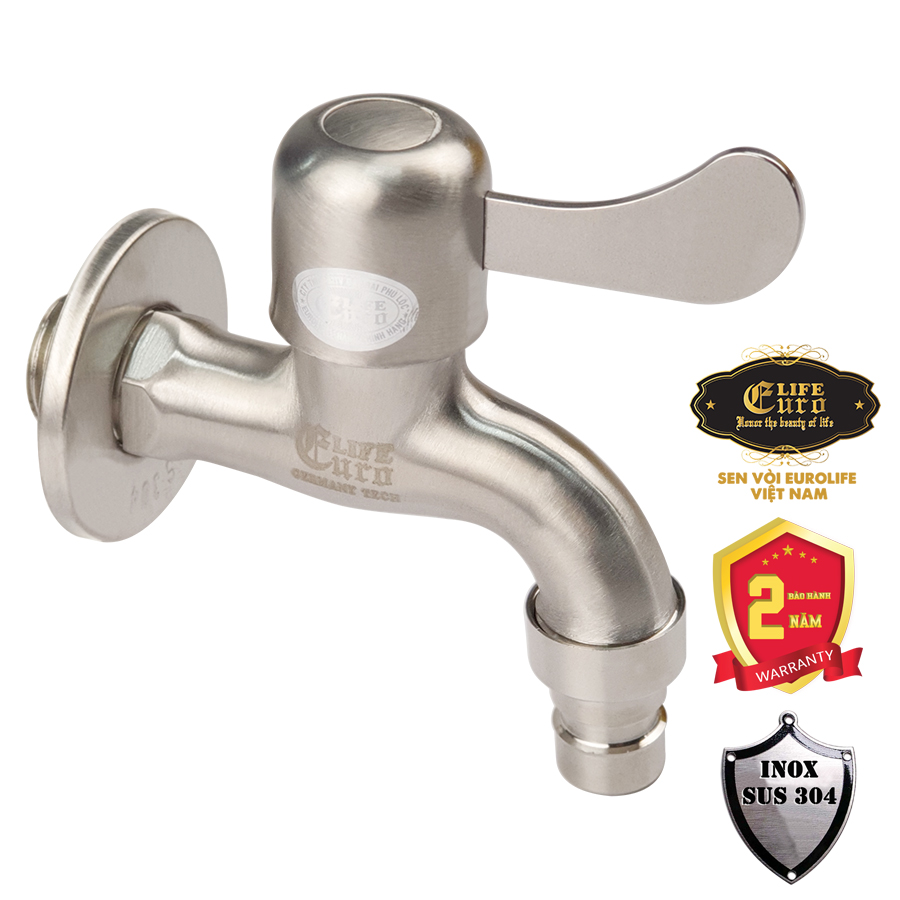 Vòi hồ - vòi máy giặt Inox SUS 304 Eurolife EL-121 (Trắng vàng)