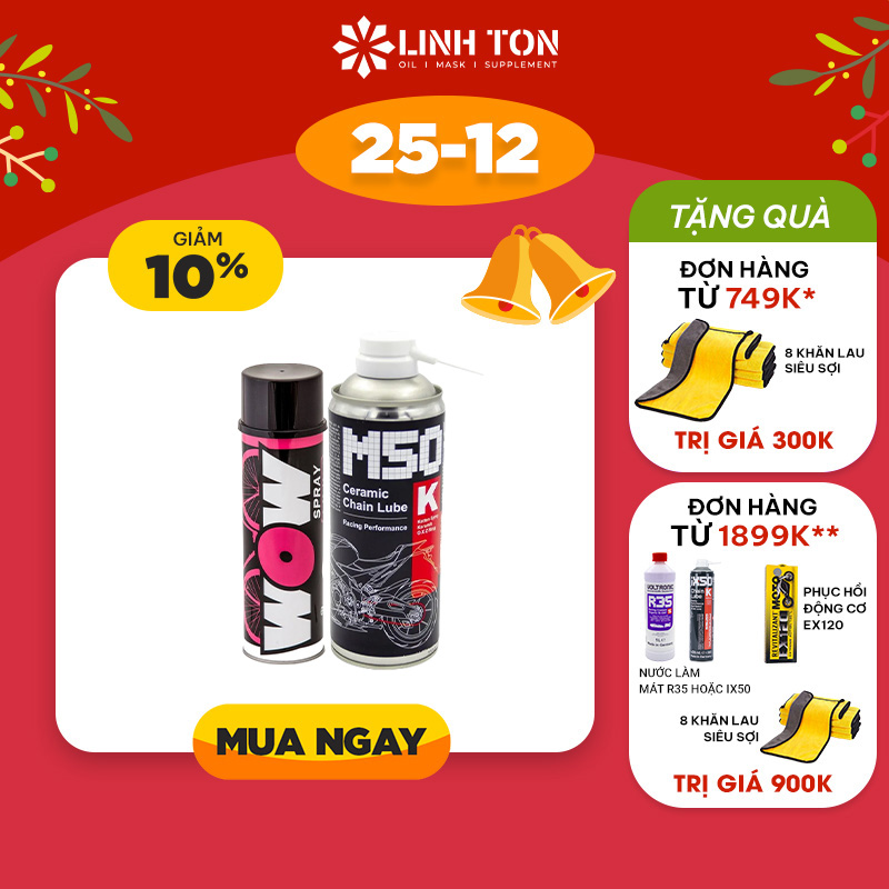 [HCM]Combo vệ sinh sêndưỡng sên cao cấp nhập khẩu:vệ sinh sên WOW Lube71 600ml dưỡng sên ceramic phủ sứ M50 Voltronic 400ml
