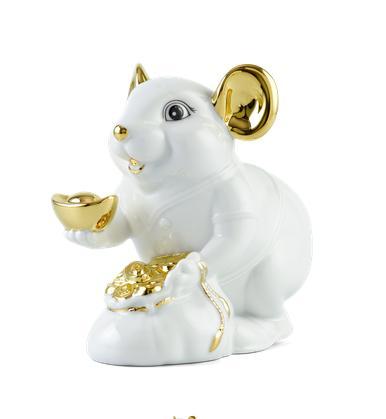 Chuột Phú Minh Long 8 cm Màu Trắng Trang trí vàng 24K