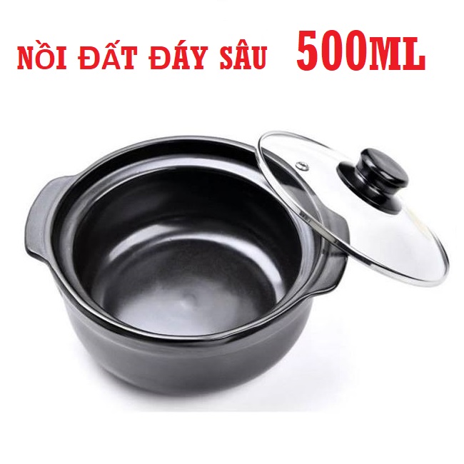 Nồi đất đáy sâu nắp kính dung tích 0.5l. phù hợp sử dụng kho cá kho quẹt... giữ nhiệt tốt