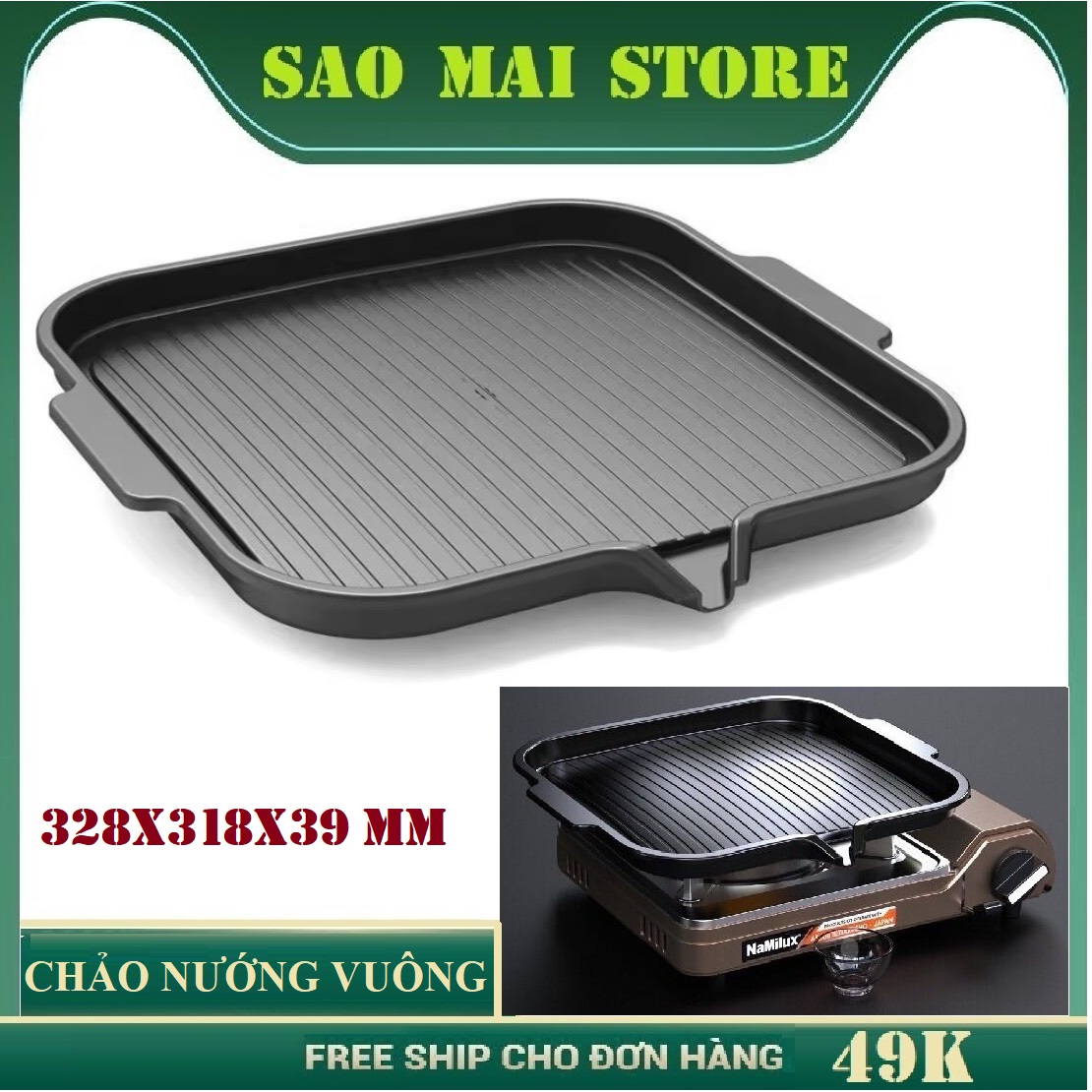 Chảo Gang Nướng Thịt Chống Dính Cao Cấp. Dễ Rửa - Không Dính - Tiết Kiệm Dầu. Không dùng được bếp từ