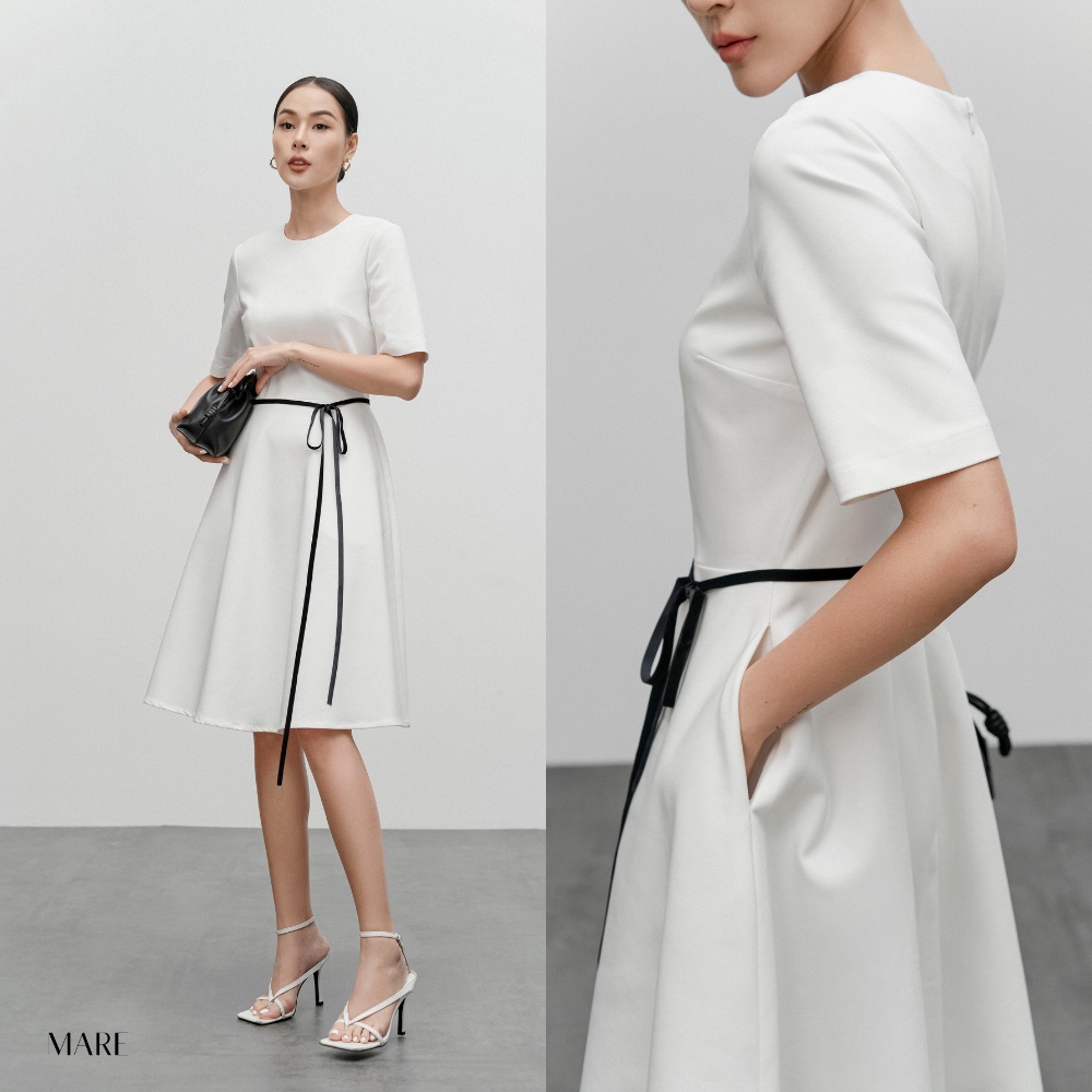 Mare - váy dáng a dây đai nhung màu trắng - lucia dress