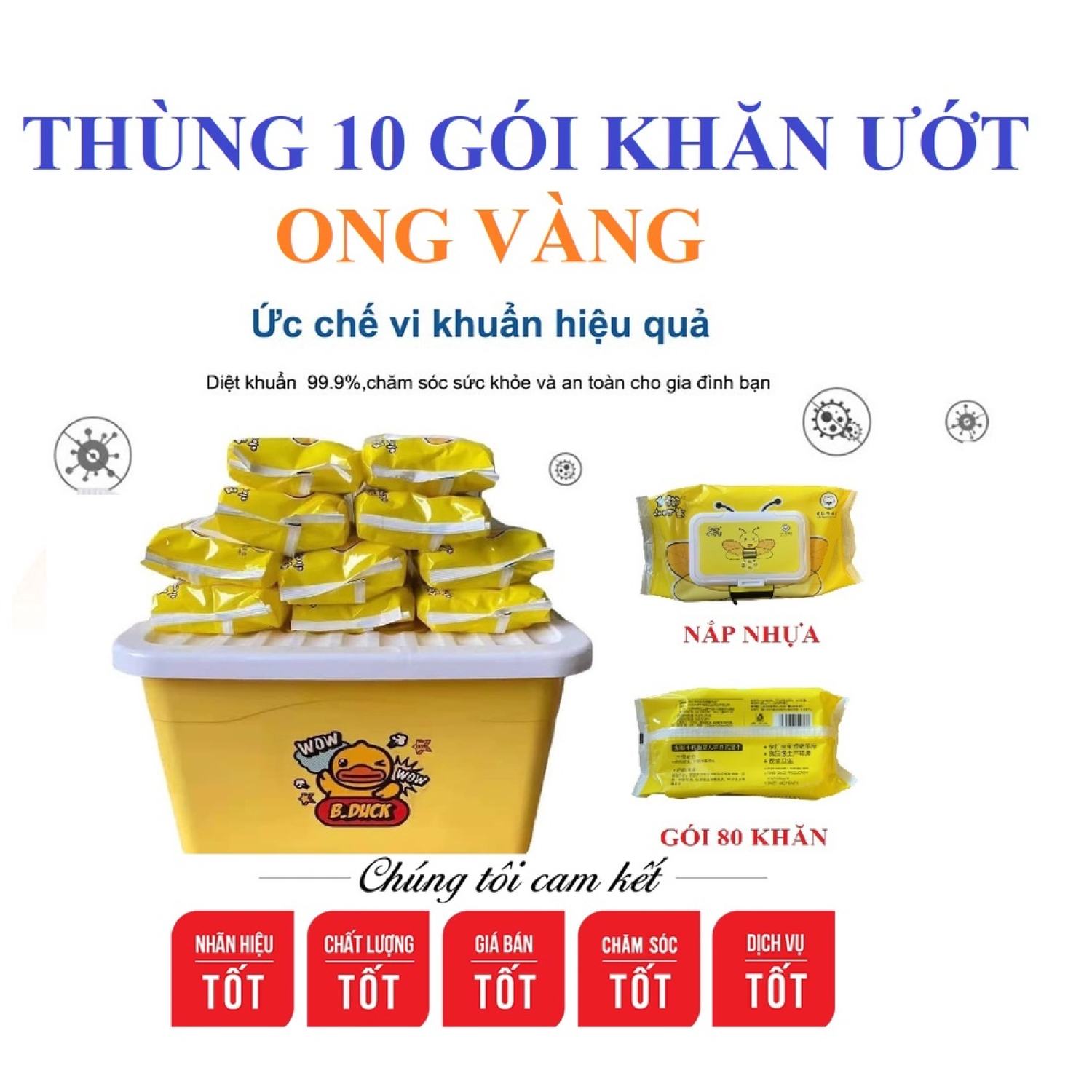 Thùng 10 gói khăn ướt vịt vàng/ khăn vịt Duck/ khăn giấy ướt vịt vàng kháng khuẩn