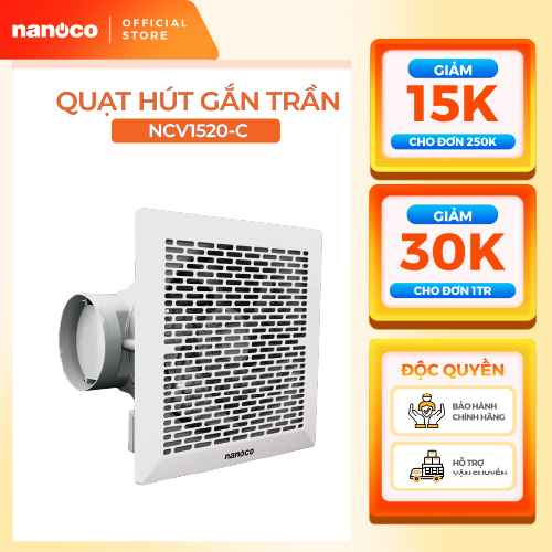 Quạt hút nanoco âm trần có sử dụng ống dẫn model ncv1520-c/ ncv2020-c