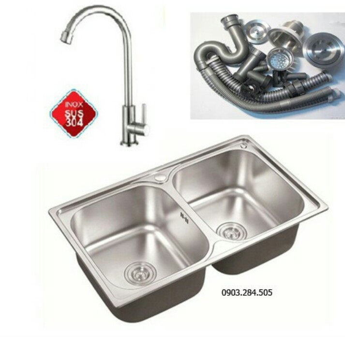 [HCM]COMBO CHẬU RỬA CHÉN  2 HÓ INOX CAO CẤP CÓ VÒI RỬA