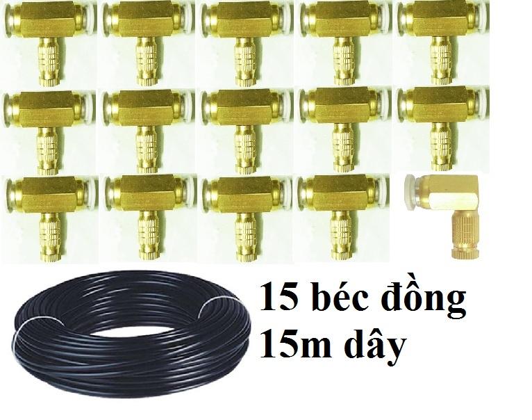 Cuộn 15m dây phun sương + 15 béc đồng cao cấp