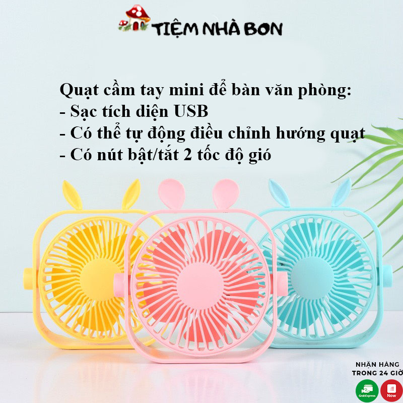 Quạt mini cầm tay sạc tích điện hình thú có đế để bàn tiện lợi cho nhân viên văn phòng, học sinh sinh viên