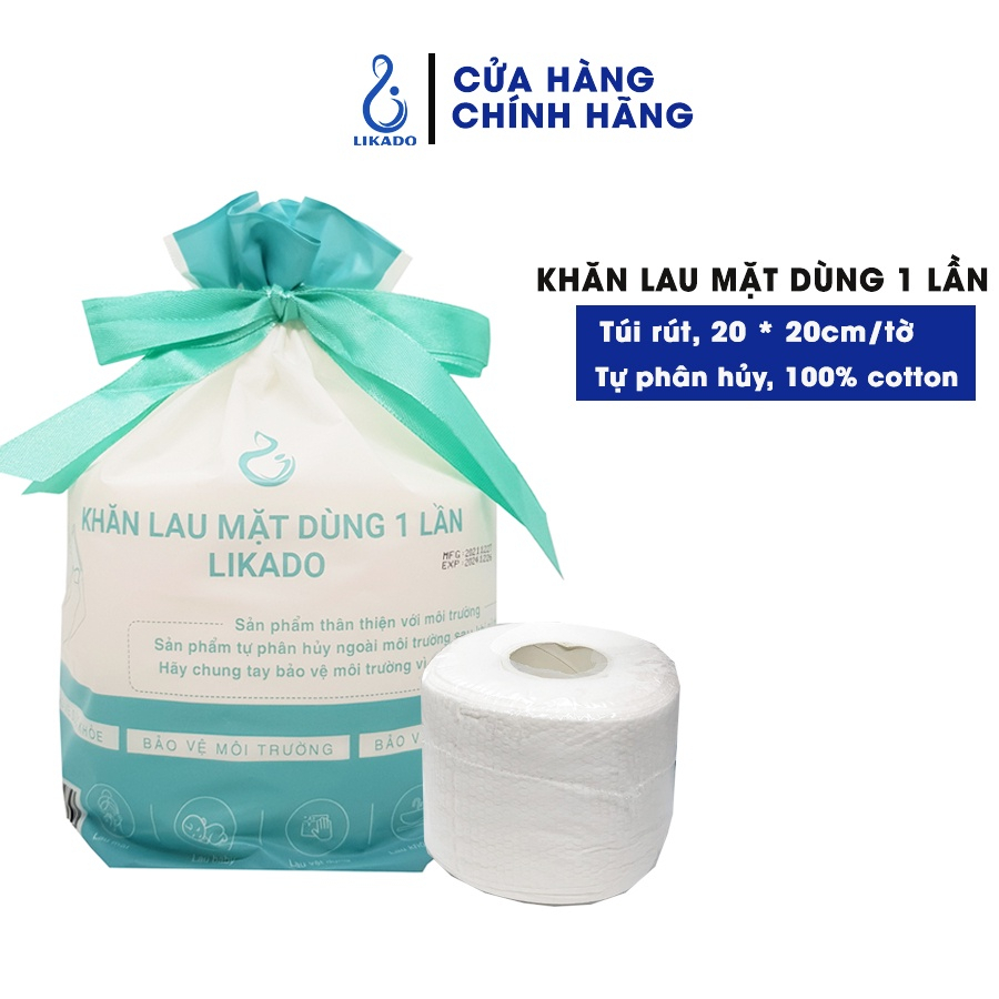 Khăn Lau Mặt Dùng 1 Lần LIKADO cotton , Khăn giấy lau mặt dùng 1 lần chính hãng, khăn khô lau mặt cuộn 50 khăn