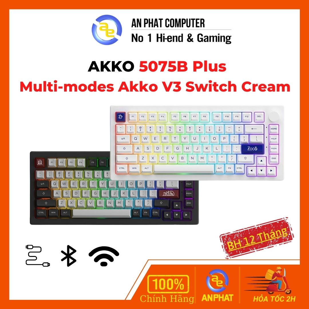 Bàn phím cơ akko 5075b plus multi-modes blue on white/dracula akko v3 cream blue switch