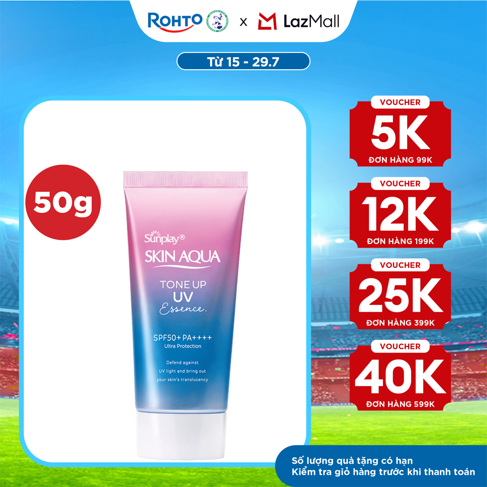 Kem chống nắng nâng tông Skin Aqua Tone up Lavender cho da tối màu  da vàng, dạng tinh chất Sunplay Skin Aqua Tone Up UV Essence Lavender SPF 50+ PA++++ 50g