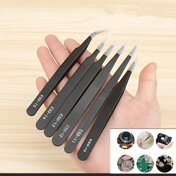 Bộ 6 nhíp kẹp gắp linh kiện điện tử chống tĩnh điện
