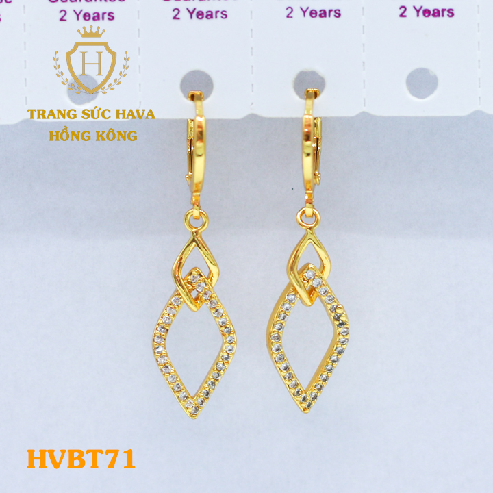 Khuyên Tai, Bông Tai, Hoa Tai Đính Đá Dáng Dài, Titan Xi Mạ Vàng Thật 10k, 18k, 24k Cao Cấp (Không Bị Đen) - Trang Sức Hava Hong Kong Phong Cách Thời Trang
