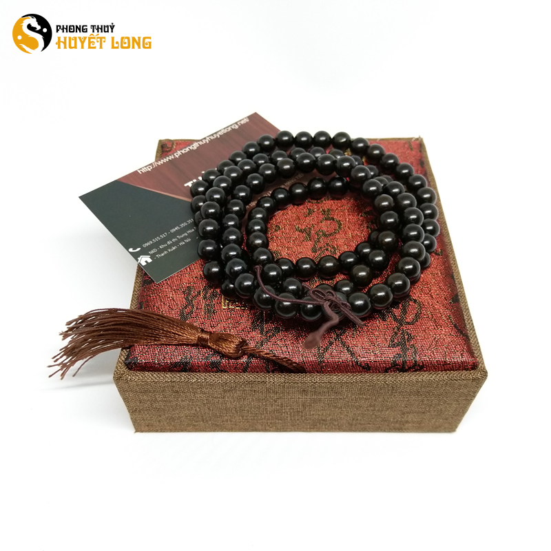 Chuỗi Vòng Gỗ Mun Sừng 108 Hạt 8Ly, Chuỗi Vòng Quấn Tay, Vòng Gỗ Phong Thủy